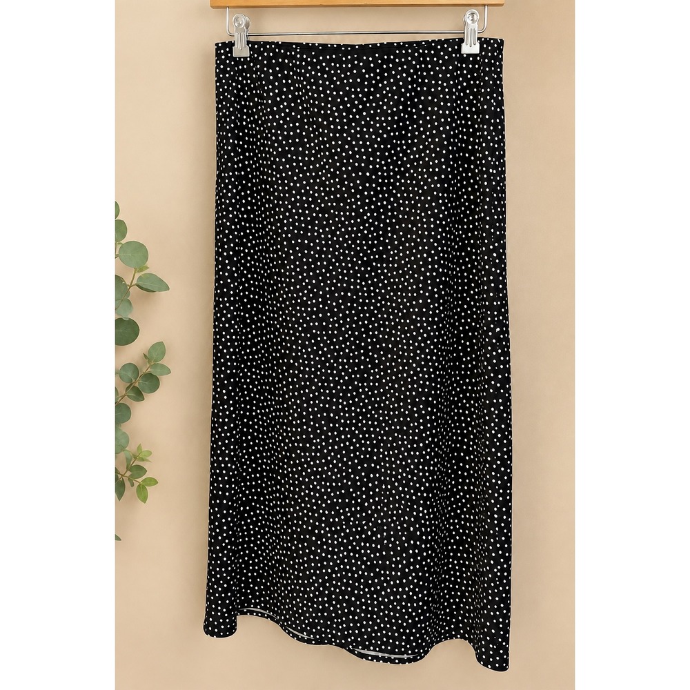 Express Polka Dot Midi Skirt Black White Elastic Waist Size M Career Chic Office